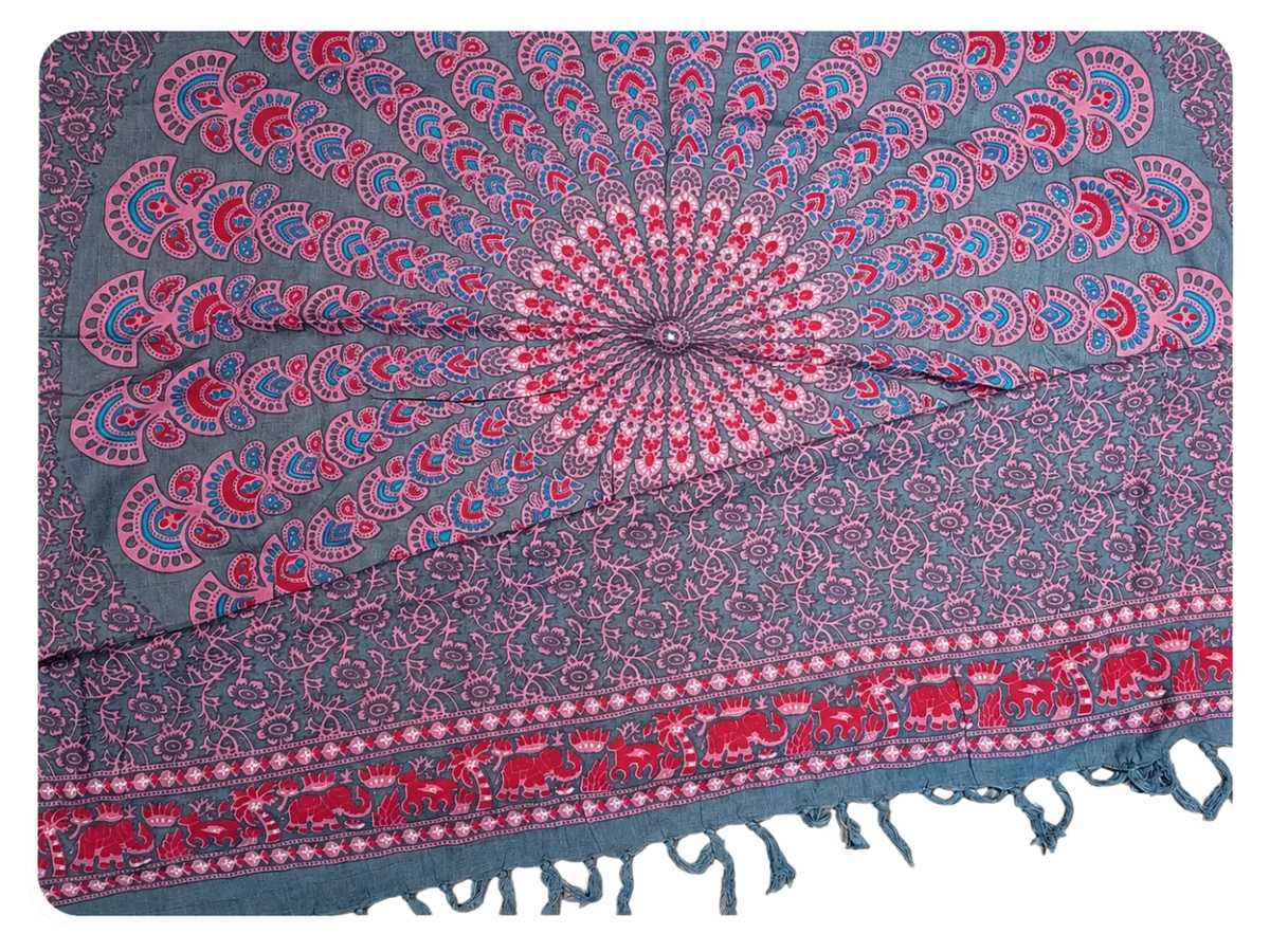 Bunter Mandala Elefantenglück Lunghi Sarong im 140x100cm mit lebhaftem Elefanten- und Mandala-Design, von AW Artisan