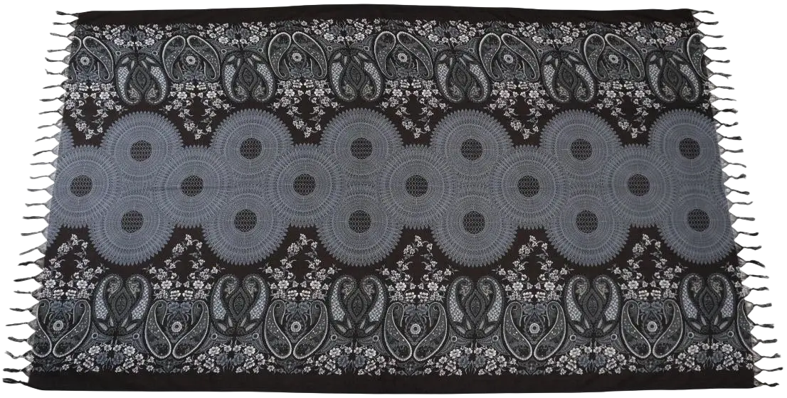 Schwarzes Mandala Paisley XL Lunghi Hamamtuch von Tropechopf, 190x115cm, mit kunstvollem Muster, ideal für Strand und Sauna