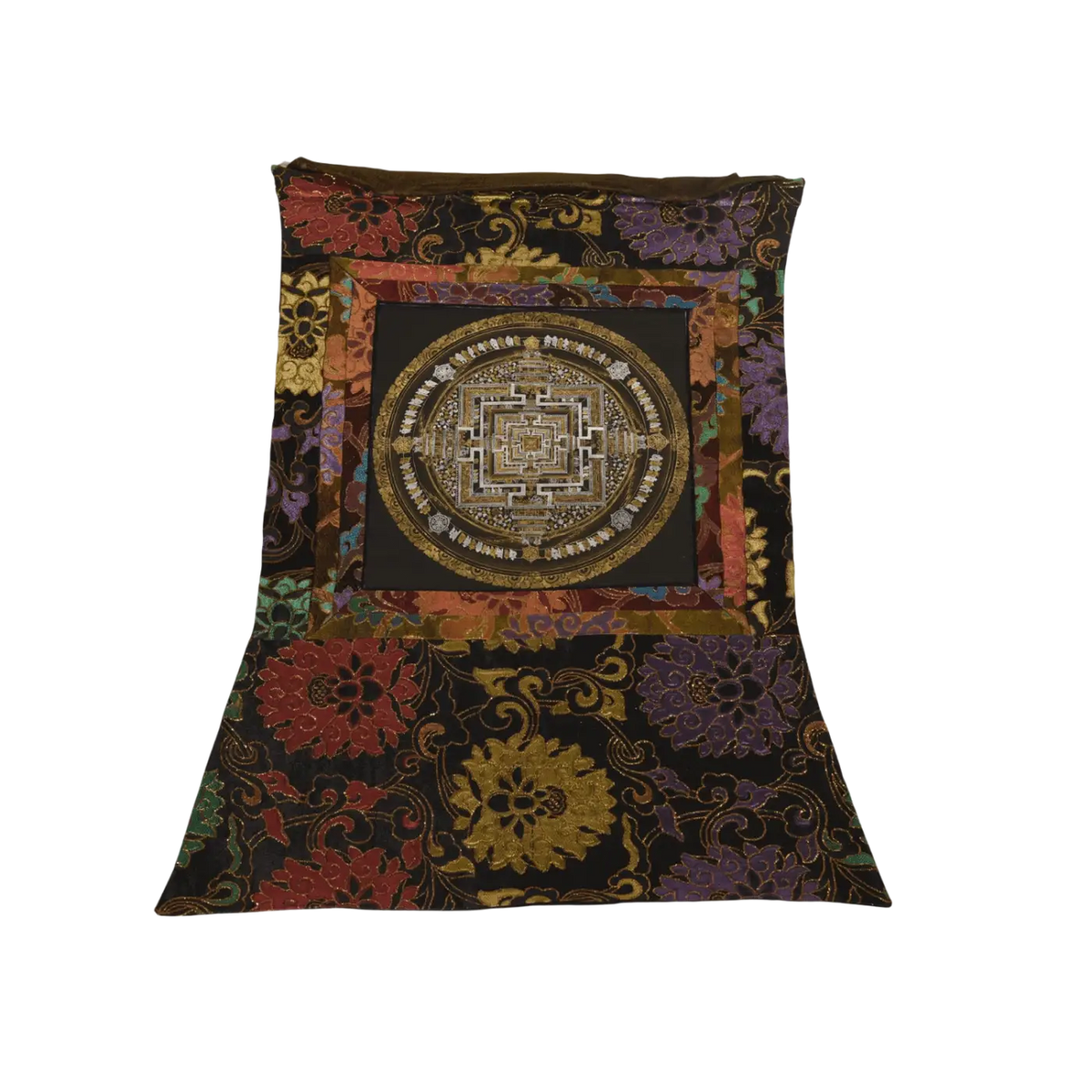 Tibetisches Mandala Thangka Wandbild in Schwarz und Gold, 66x45 cm, als spirituelle Dekoration mit detailliertem Mandala-Design