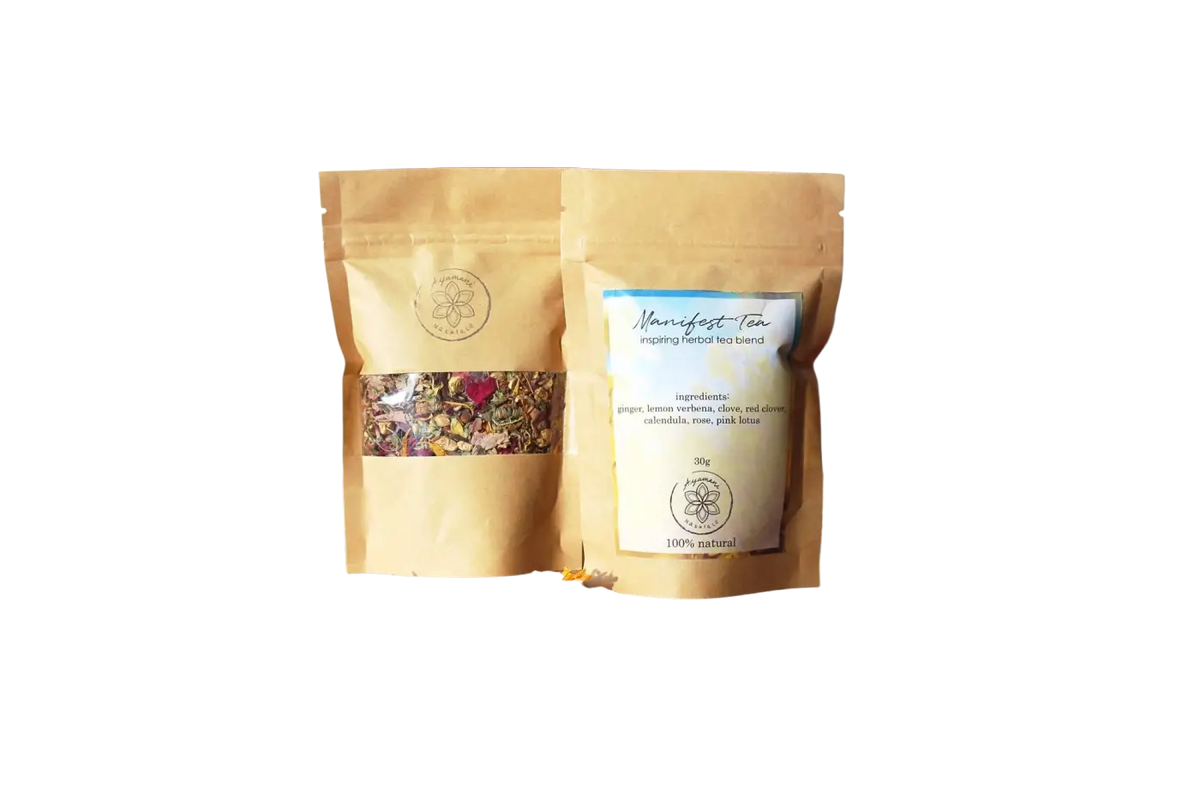 Manifest Tea Kräutermischung von Ayamani Naturals, 30 g Teebeutel, vielseitige Kräutermischung für einen inspirierenden Tee.