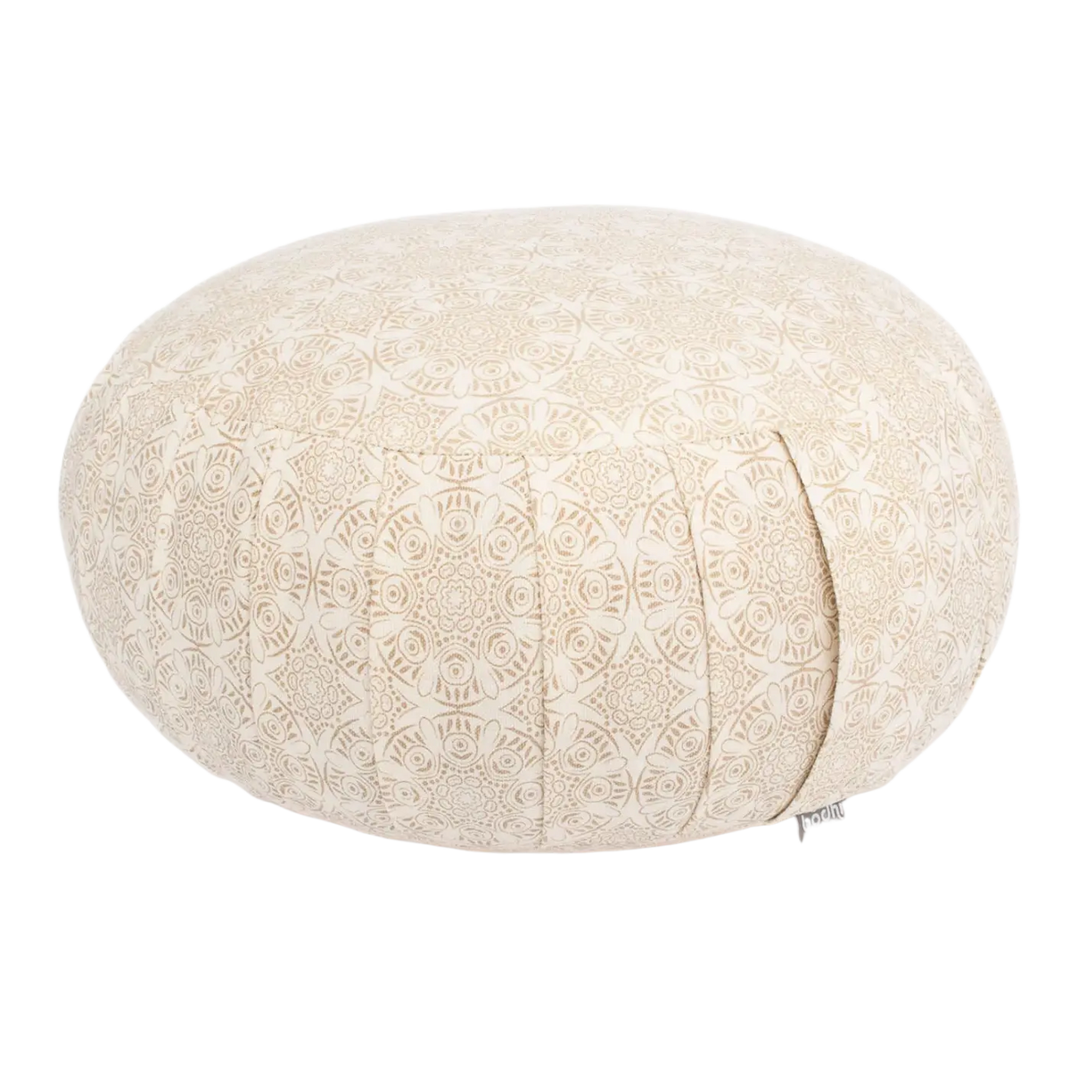 Beiges Meditationskissen ZAFU Maharaja mit Dinkel-Füllung und Mandala-Design, perfekt für Meditation und Komfort.