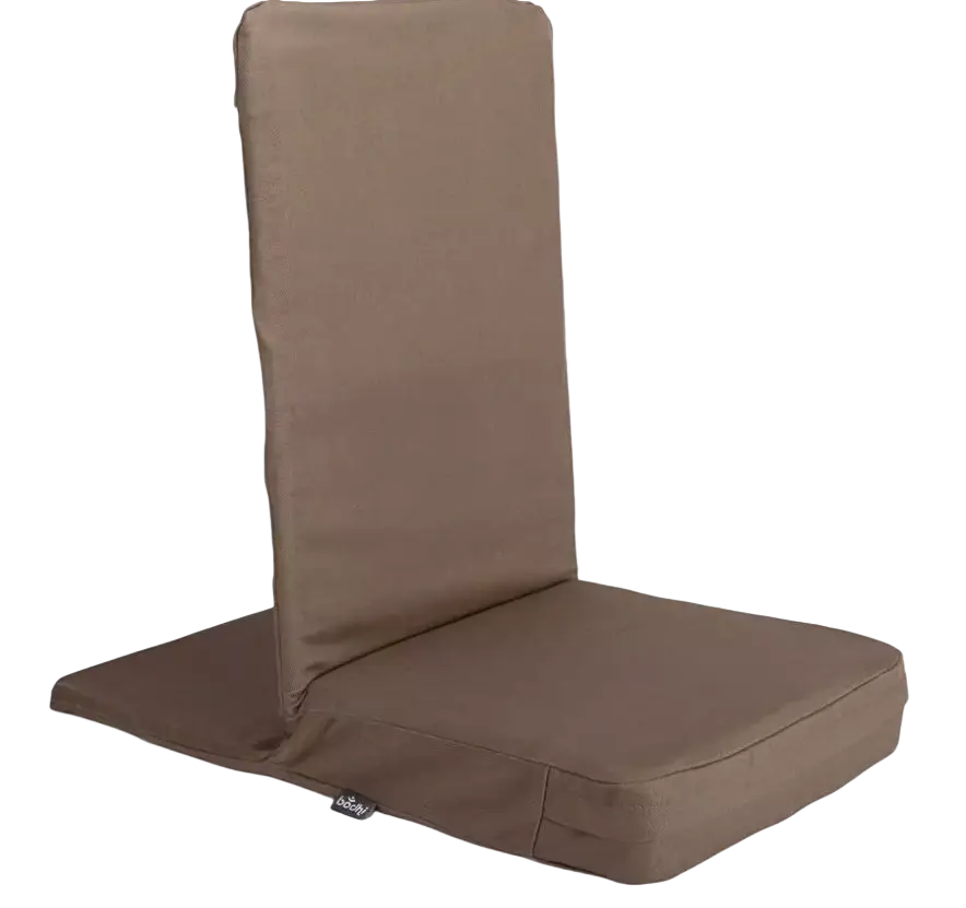 Bodynova Meditationsstuhl Backjack XL aus braunem Stoff, faltbarer Yoga-Stuhl für Meditation und Entspannung.