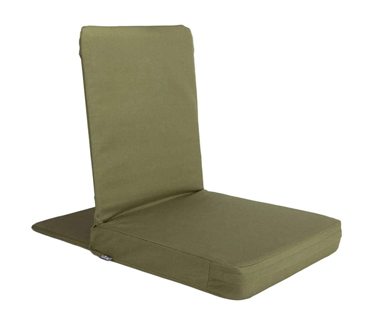 Meditationsstuhl Backjack XL von Bodynova, bequemer Yoga-Faltstuhl in Olivgrün mit Stoffbezug, ideal für Meditation und Entspannung.