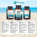 Braune glasflasche prowise healthcare meereskollagen mit hyaluronsäure 1100 mg 90 kapseln mit mehrsprachiger beschriftung und schwarzem verschluss