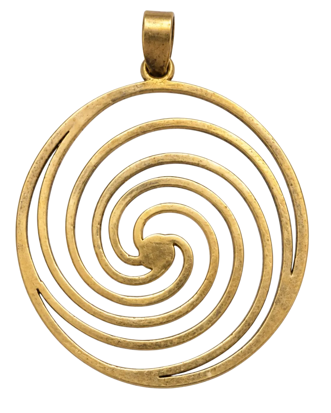 Messing-Anhänger mit goldener Spirale im Vintage-Look, handgefertigt, dekoratives Schmuckstück mit spiralförmigem Design.