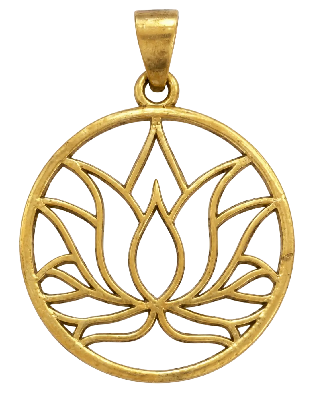 Goldfarbener messinganhänger lotus mit filigranem lotusblumen-design zum zoomen bei mana shop