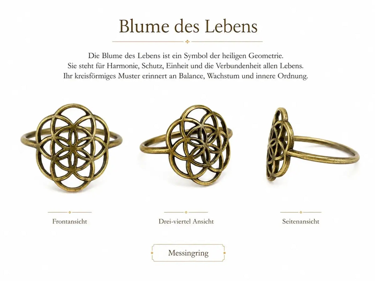 Messingring mit Blume des Lebens Motiv, Größe 54, spiritueller Schmuck, antikes Design, handgefertigt, Mana Shop