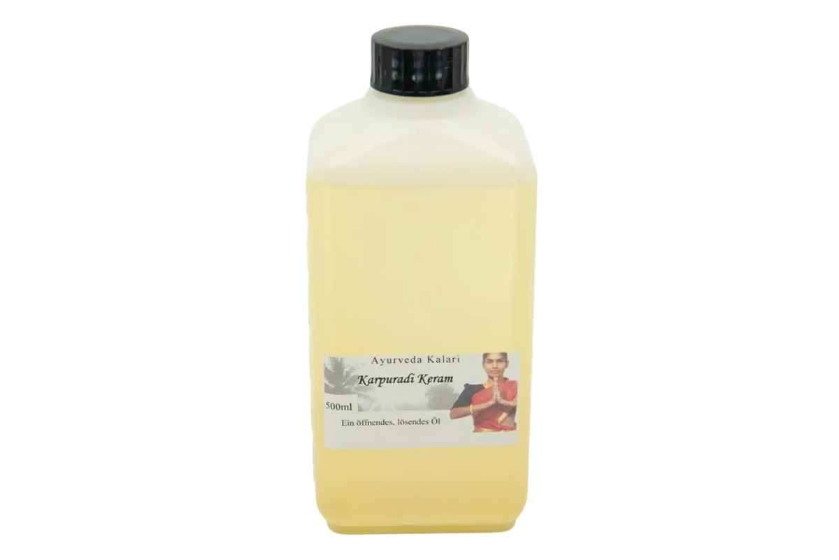 Midgard Kalari Ayurveda Massageöl Karpuradi Keram in 500ml Flasche, ayurvedisches Massageöl mit Karpuradi Duft, für entspannende Anwendungen