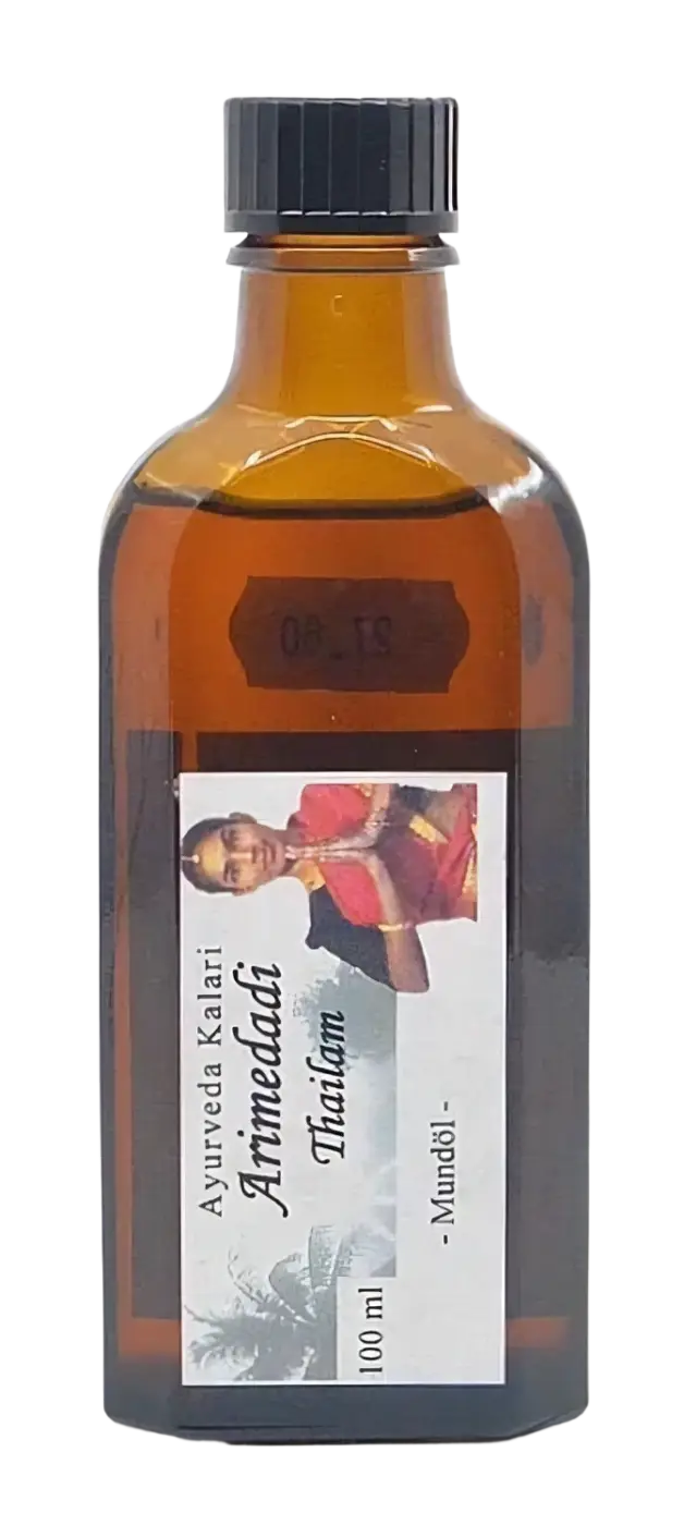 Midgard Kalari Arimedadi Thailam Mundöl für die Zahnpflege, in 100 ml Flasche, ayurvedisches Kräuter-Mundöl.