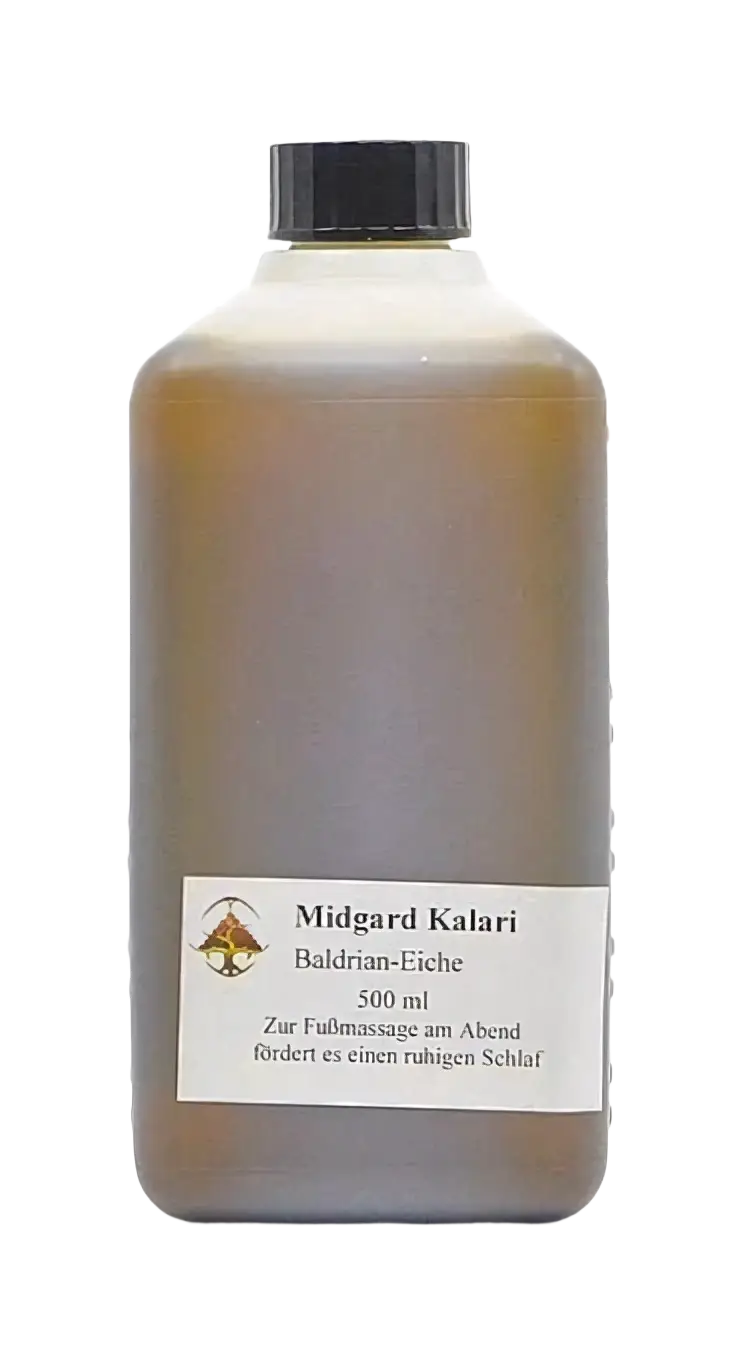 Midgard Kalari Ayurvedisches Massageöl mit Baldrian und Eiche, extra pflegend, in einer Flasche, ideal für entspannende Massagen