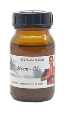 Amberglasflasche mit schwarzem deckel und weißem etikett midgard kalari ayurvedisches neem öl gegen hautpilz 50ml mana shop