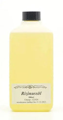A 500ml bottle of midgard kalari ayurvedisches rizinusöl castor oil with pale yellow liquid in clear plastic at mana shop