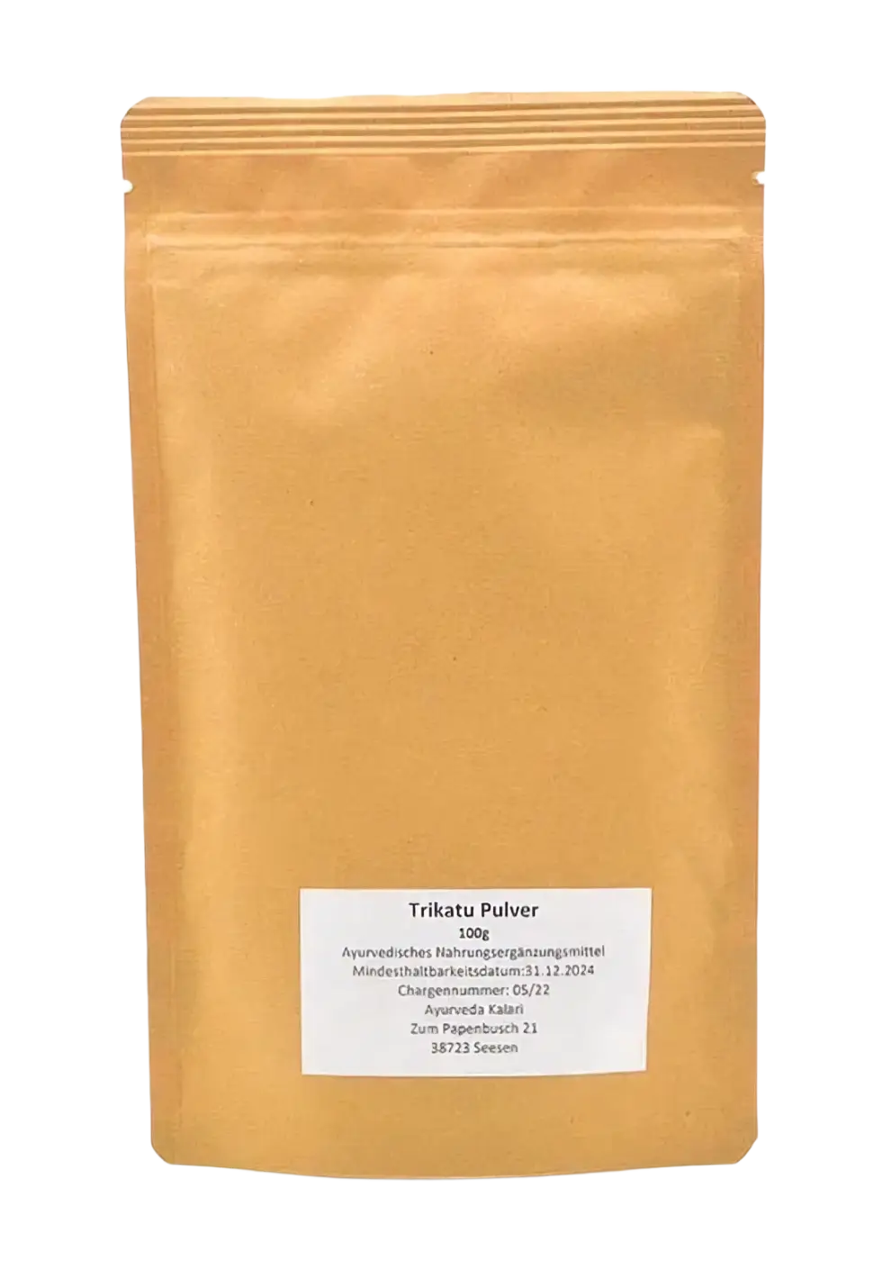 Midgard Kalari Trikatu Churnam Pulver in 100g Verpackung, ayurvedisches Einzelkraut mit Gewürz-Charakter, pulverförmig und braun