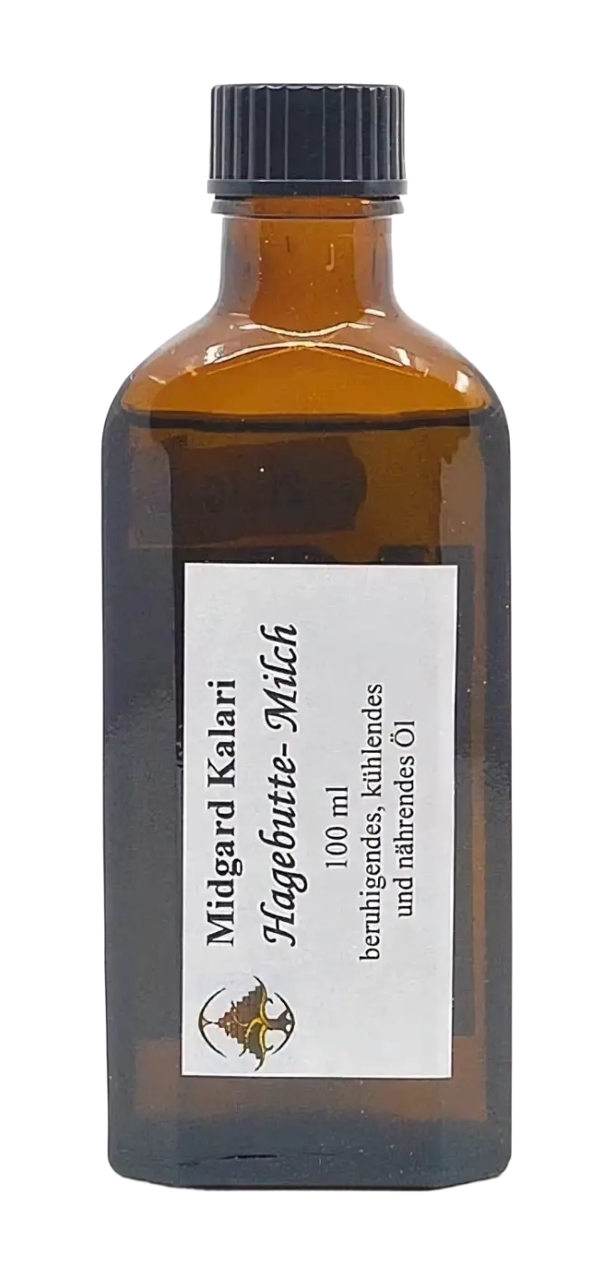 Midgard Kalari Hagebutte-Milch Thailam Massageöl in dunkler Flasche, ätherische Öle für Massage und Pflege