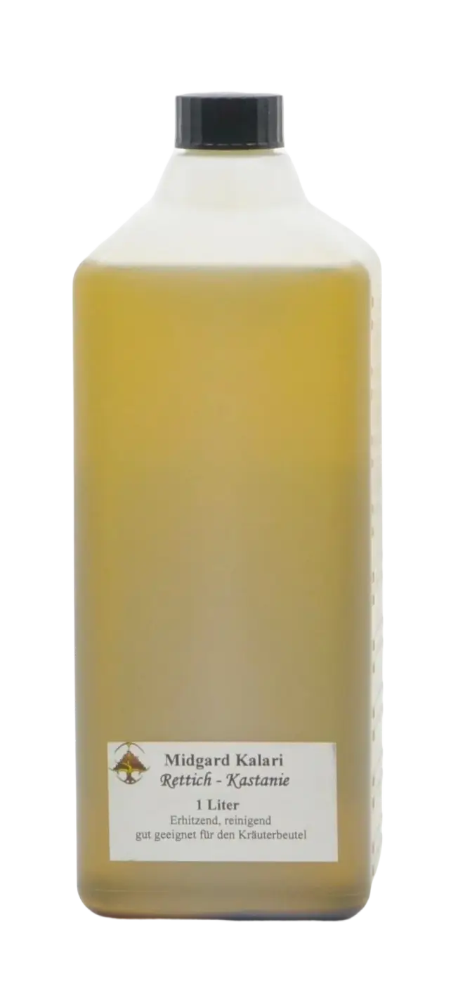 Midgard Kalari Rettich-Kastanie Thailam, starkes Ayurvedisches Massageöl für Kraft und Geschmeidigkeit, in Flasche.