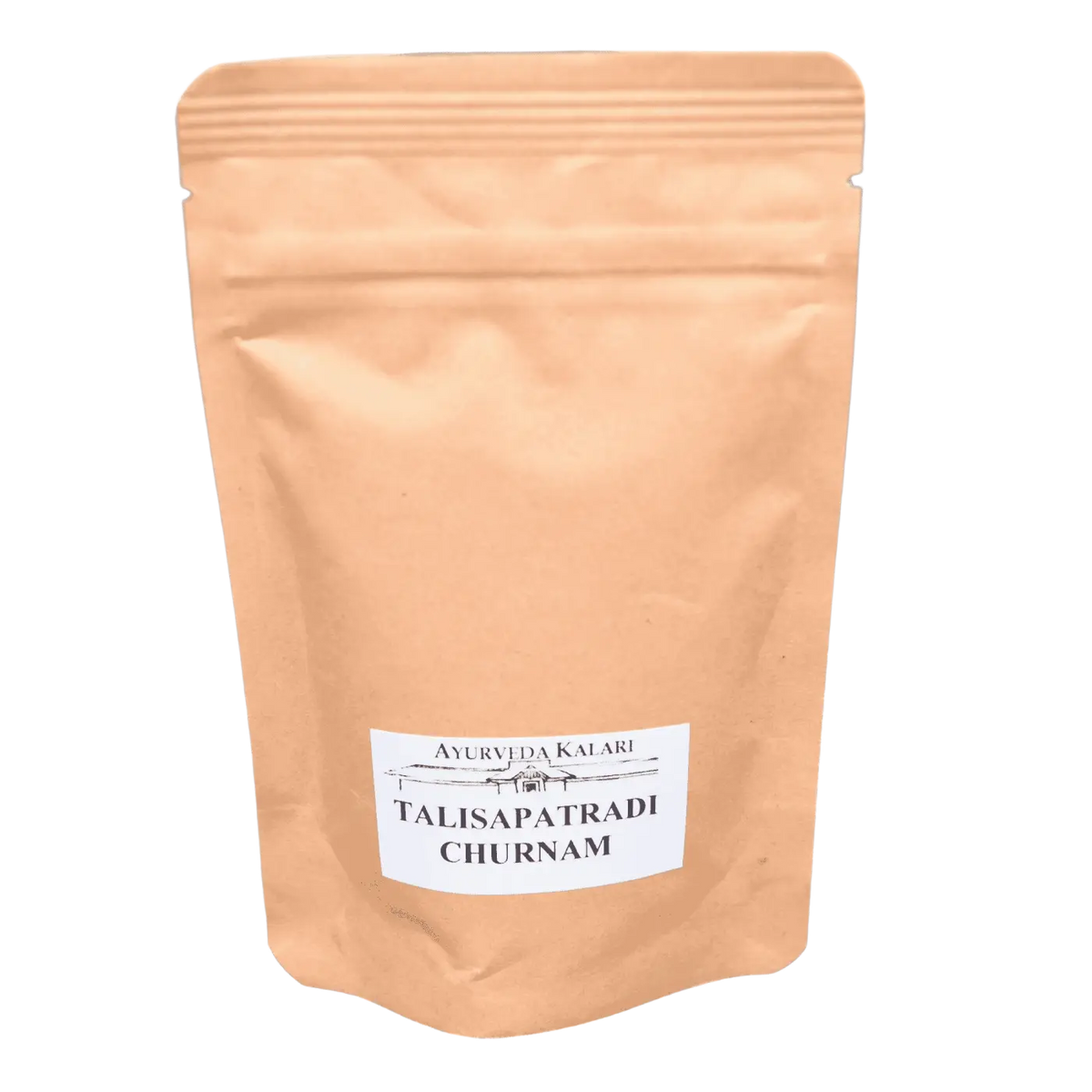 Midgard Kalari Talisapatradi Churnam in 50g Pulverform, Spezialöl und Pulver aus natürlichen Kräutern in einer Tasche.