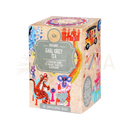 Bunte illustrative box mit ministry of tea organischem earl grey schwarztee mit fantasievollen mustern und cartoonfiguren