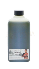 Dunkelgrünes, undurchsichtiges Mitravat Thailam Massageöl von Midgard Kalari in 500ml Flasche, ideal für traditionelle Massageanwendungen