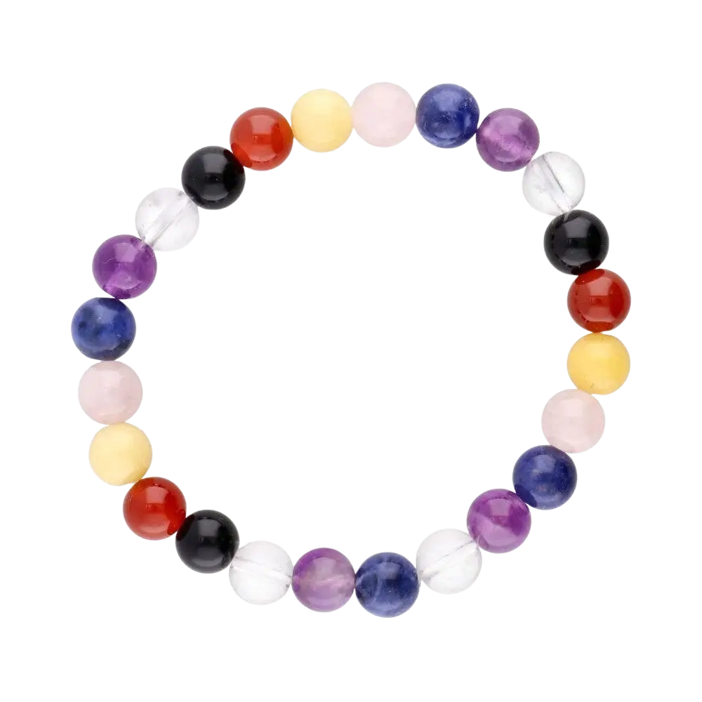 Buntes Mix Chakras Armband mit glatten 8 mm Kugeln, flexibles Schmuckstück von Vives de la Cortada SCP