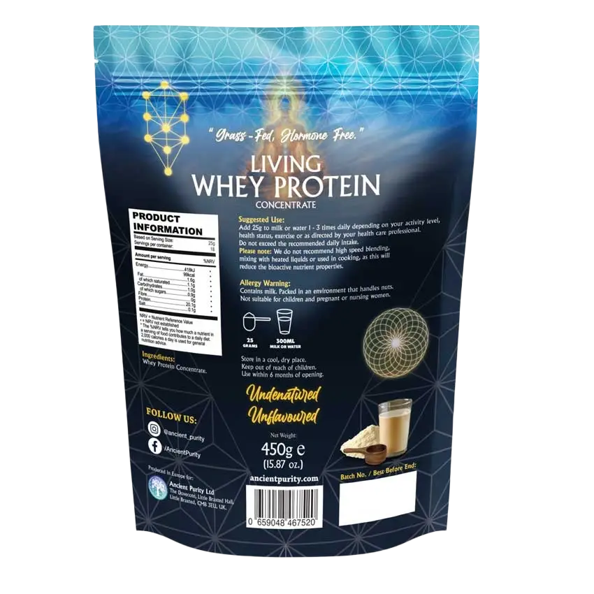 Molkenprotein-Konzentrat von Ancient Purity, lebendes, ungeheiztes Whey Protein, 450 g, nährstoffreiches Nahrungsergänzungsmittel