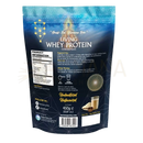 Blau-schwarze tasche von ancient purity lebendes whey proteinkonzentrat mit geometrischem design und goldakzenten