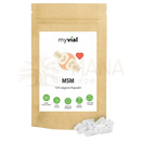Myvial msm kapseln 120 stück in brauner tasche mit weißen veganen kapseln unterstützen die gelenkgesundheit und fördern die kollagenproduktion