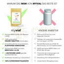 Goldfarbene myvial msm kapseln pouch mit weißem etikett und grünen blattakzenten unterstützt die gelenkgesundheit