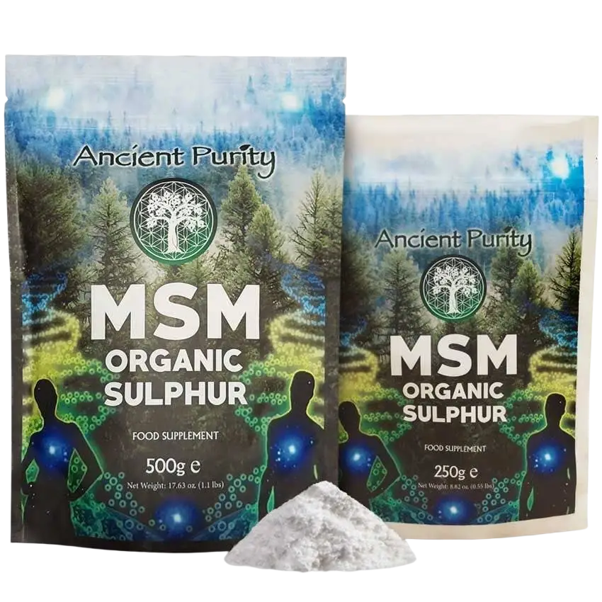 Ancient Purity MSM organischer Schwefel 99% Reinheit für Haut, Gelenke und Darmgesundheit, in Pulverform.