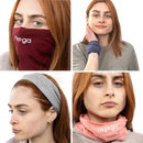 Myoga multifunktionales stirnband bandana in maroon und pink aus weichem stoff mit dezentem logo für vielseitige nutzung
