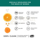 Orange slice mit leuchtend orangefarbener pulpe und weißem pith als illustration für frauenspezifisches multivitamin und mineral