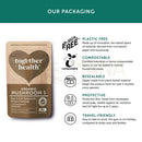Braune herzförmige tasche mit together health organischer fruchtkörper mushroom 5 blend kapseln mit lion’s mane im mana shop