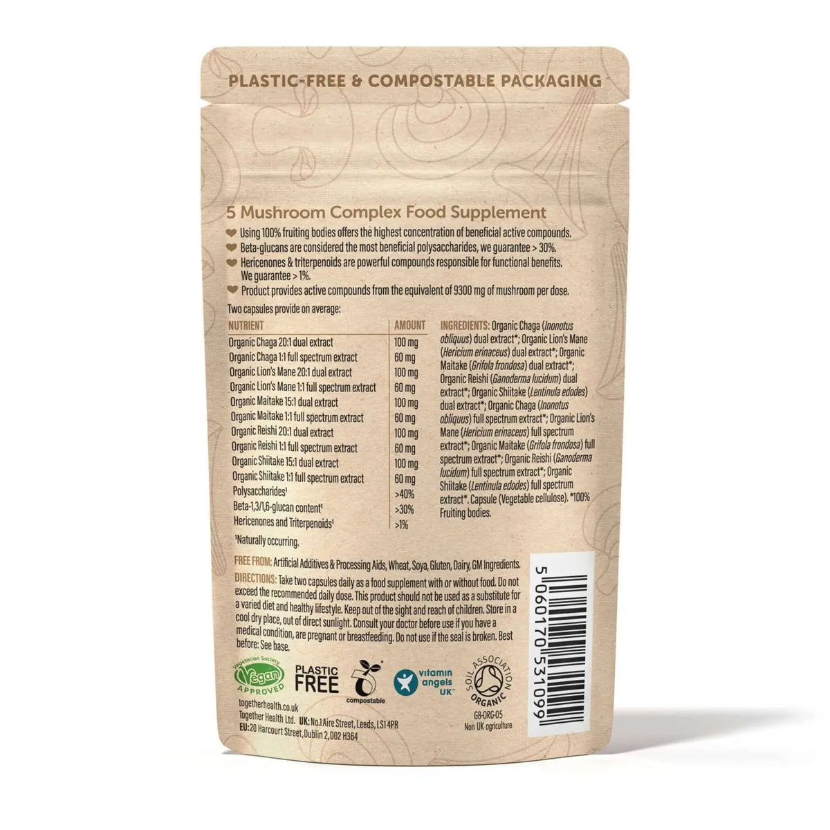 Hochdosierte Vitalpilze Mushroom 5 Blend mit Lions Mane, Chaga, Reishi und Shiitake in 60 Kapseln, Naturheilmittel von Together Health