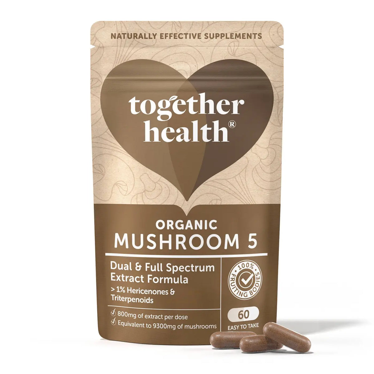 Hochdosierte Pilzmischung Mushroom 5 Blend mit Lions Mane, Chaga, Reishi und Shiitake in 60 Kapseln von Together Health