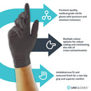 Schwarze Unigloves Perlen-Nitril-Handschuhe, 100 Stück, medizinisches Zubehör für Therapie und Schutz