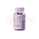 A klare plastikflasche mit violettem kappe und label enthält dunkle ashwagandha gummies von myga mit withania somnifera