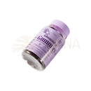 Ein klarer plastikflasche mit lila verschluss und etikett enthält dunkle myga ashwagandha gummies aus withania somnifera