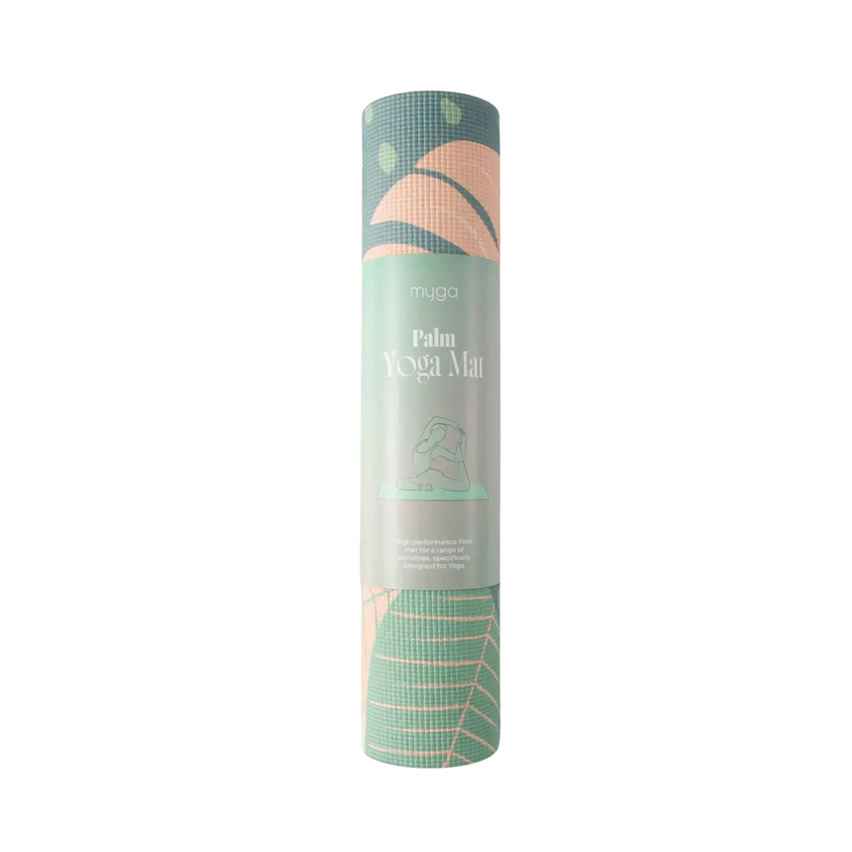 Bunte bedruckte Yogamatte von Myga in 8 attraktiven Designs, ideal für Yoga und Fitness, auf weicher Unterlage liegend.
