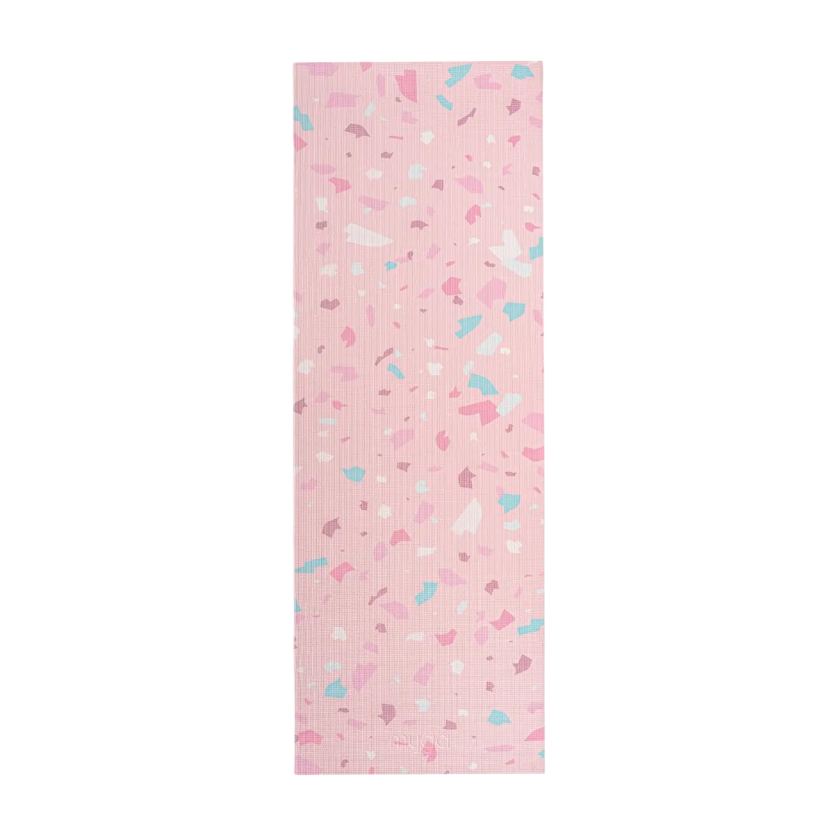 Bunte Myga Yogamatte mit attraktiven Druckdesigns, ideal für Yoga und Fitness, auf weichem Untergrund liegend.