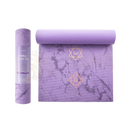 Lila marmorierte bedruckte yogamatte mit goldenen chakrasymbolen und myga logo in attraktiven designs