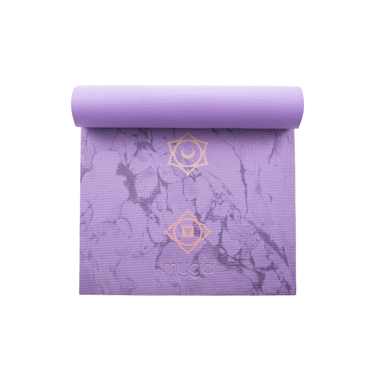 Bunte Myga Yogamatte mit auffälligem Druck in einem der 8 attraktiven Designs, ideal für Yoga und Fitnessübungen.
