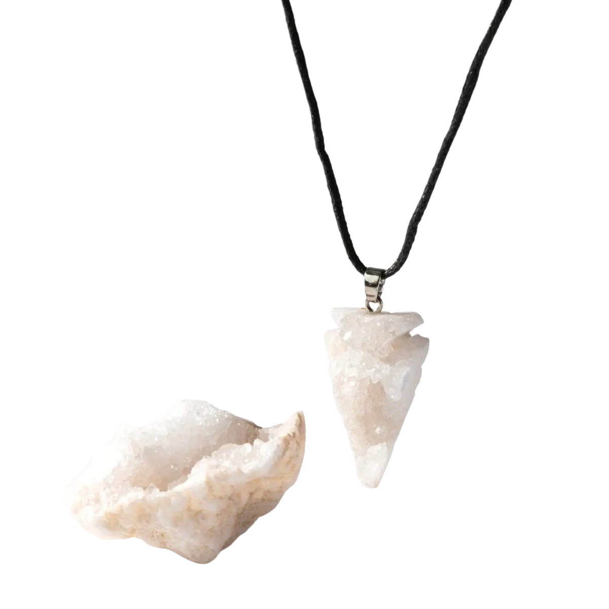 Myga Eco Geode-Geschenkset mit Rohstein und Anhänger, Auswahl aus zwei Kristallen, handgefertigter Schmuck aus Naturstein