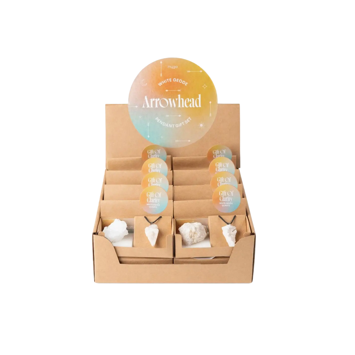 Myga Eco Geode-Geschenkset mit Rohstein und Anhänger, Auswahl aus 2 Kristallen, naturbelassener Schmuck aus Kristallgeode