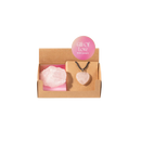 Myga Eco geode-geschenkset mit rosenquarz herzanhänger und schwarzem obsidian kordel im geschenkbox gift of love