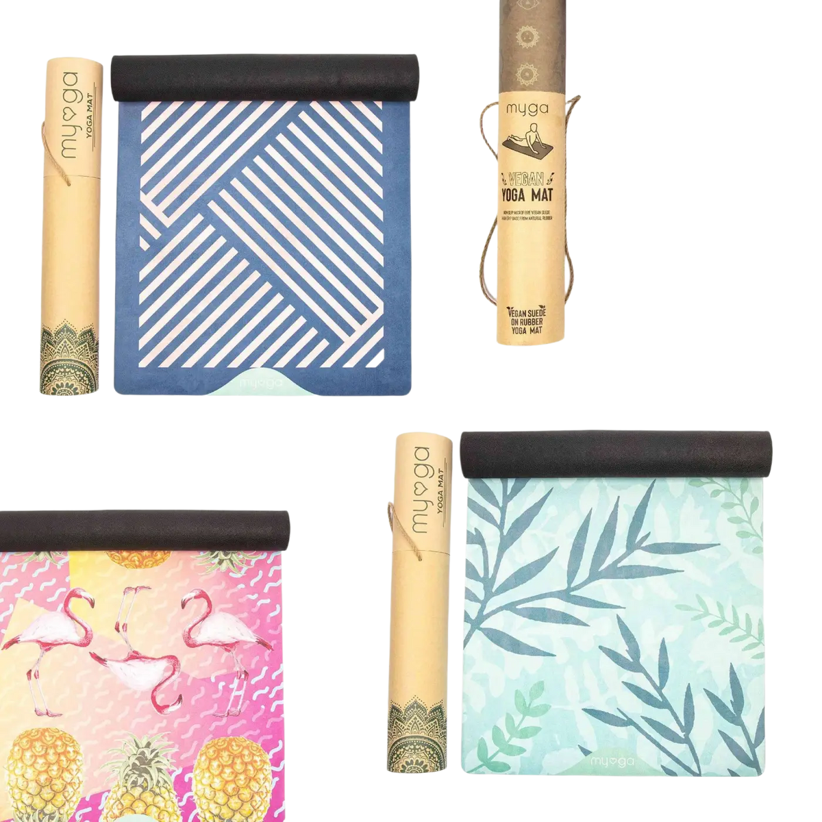 Blaue Myga Eco Yogamatte aus veganem Material, luxuriöses Design, rutschfest und geeignet für Yogaübungen.