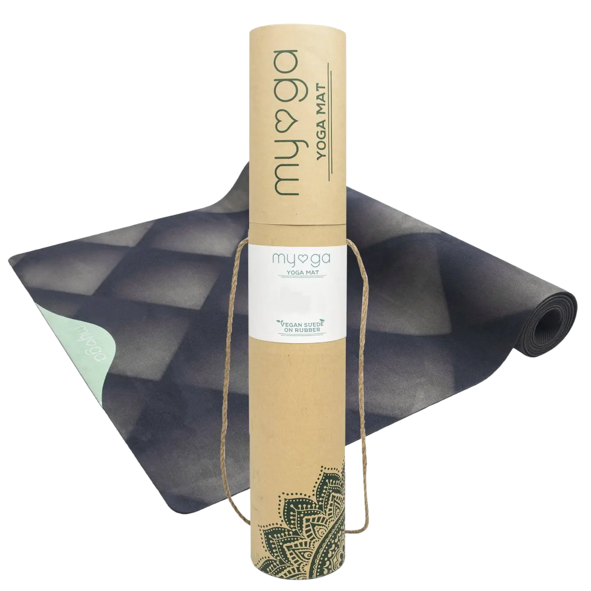 Vegane Yogamatte von Myga Eco mit Wildleder-Oberfläche und Gummibaum-Unterseite, dunkelgrau, rutschfest und umweltfreundlich