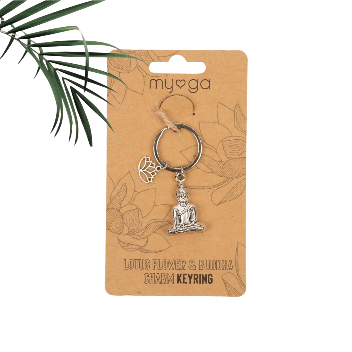 Myga Eco Schlüsselanhänger mit Buddha-Design und Lotusblume in silbernem Schmuck, detailreiche Handwerkskunst, eco-freundlich