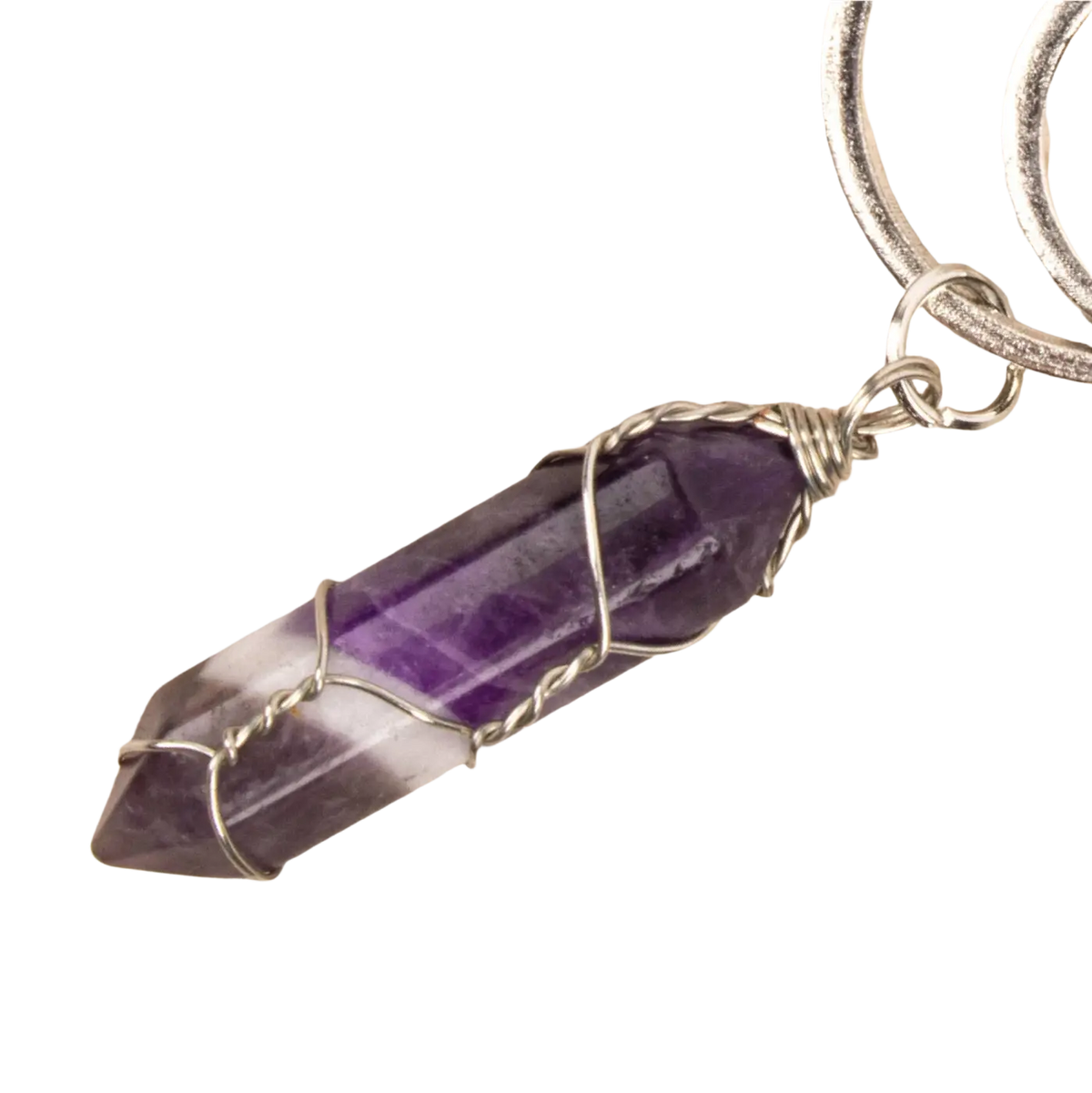 Lila Schlüsselanhänger von Myga Eco mit weißem Amethystkristall, handgefertigter Schmuck, eleganter Accessoire für Schlüsselbund