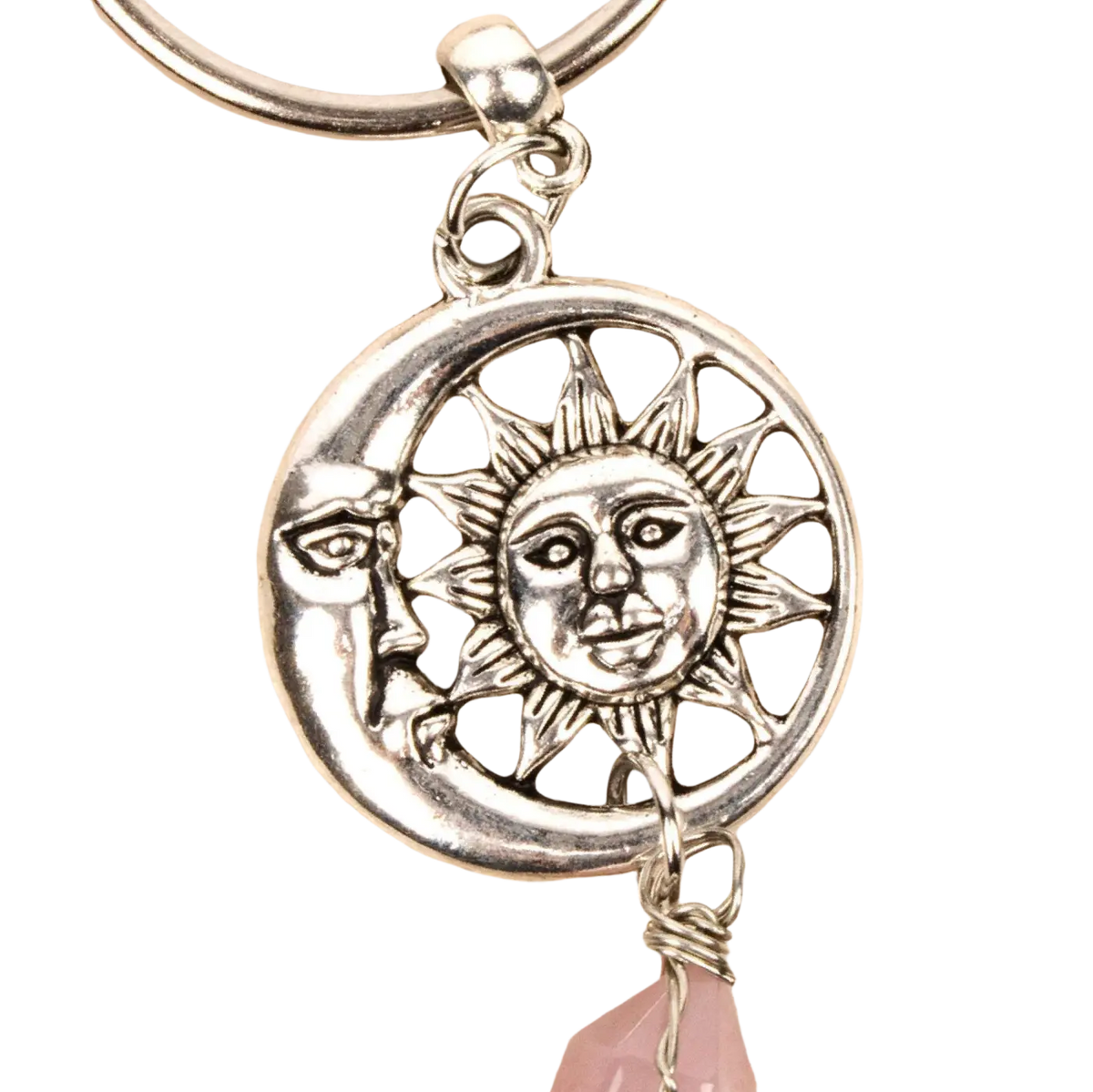 Myga Eco Schlüsselanhänger aus Schmuck mit silberner Sonne und Mondsymbol, handgefertigt, elegantes Accessoire für Schlüsselbund