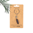 Myga eco schlüsselanhänger mit silbernem lotusanhänger und blauem sandstein auf mana shop verpackung