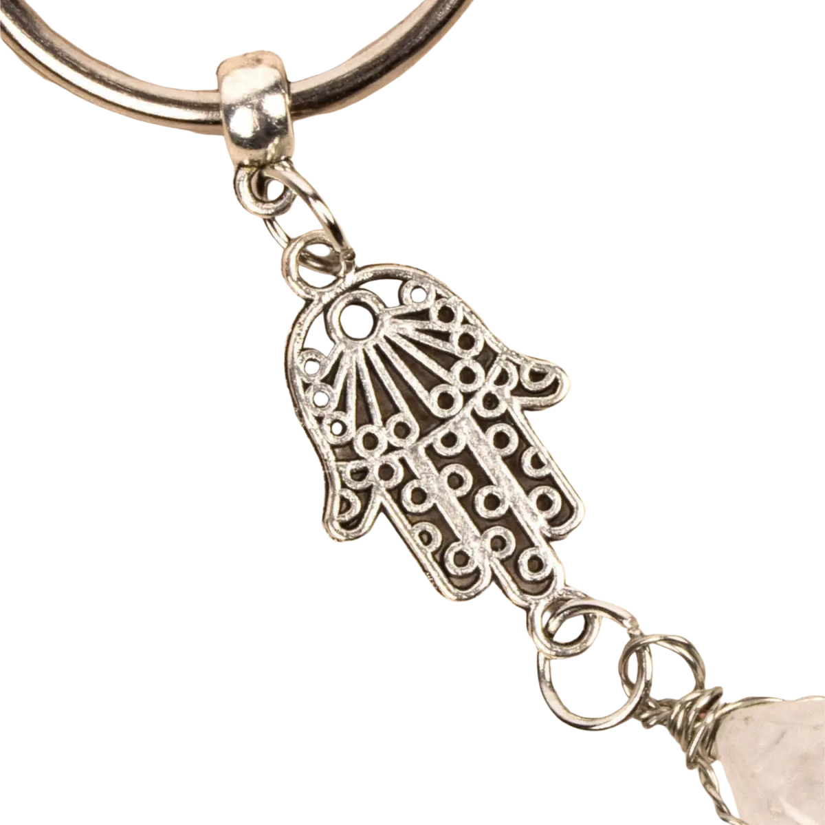 Silberner Myga Eco Schlüsselanhänger mit Hamsa-Hand-Schmuck, detailreiche Handform, elegantes Design, nachhaltiger Schmuck